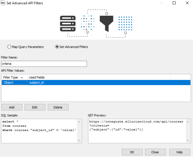 Configure JSON objects/arrays that will be used in the URL of an endpoint.